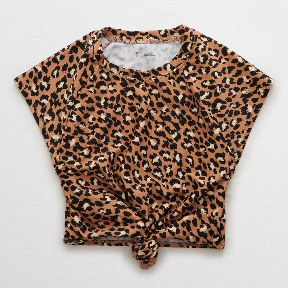 Aerie Leopard Crop Surf Bikini Top sz XL